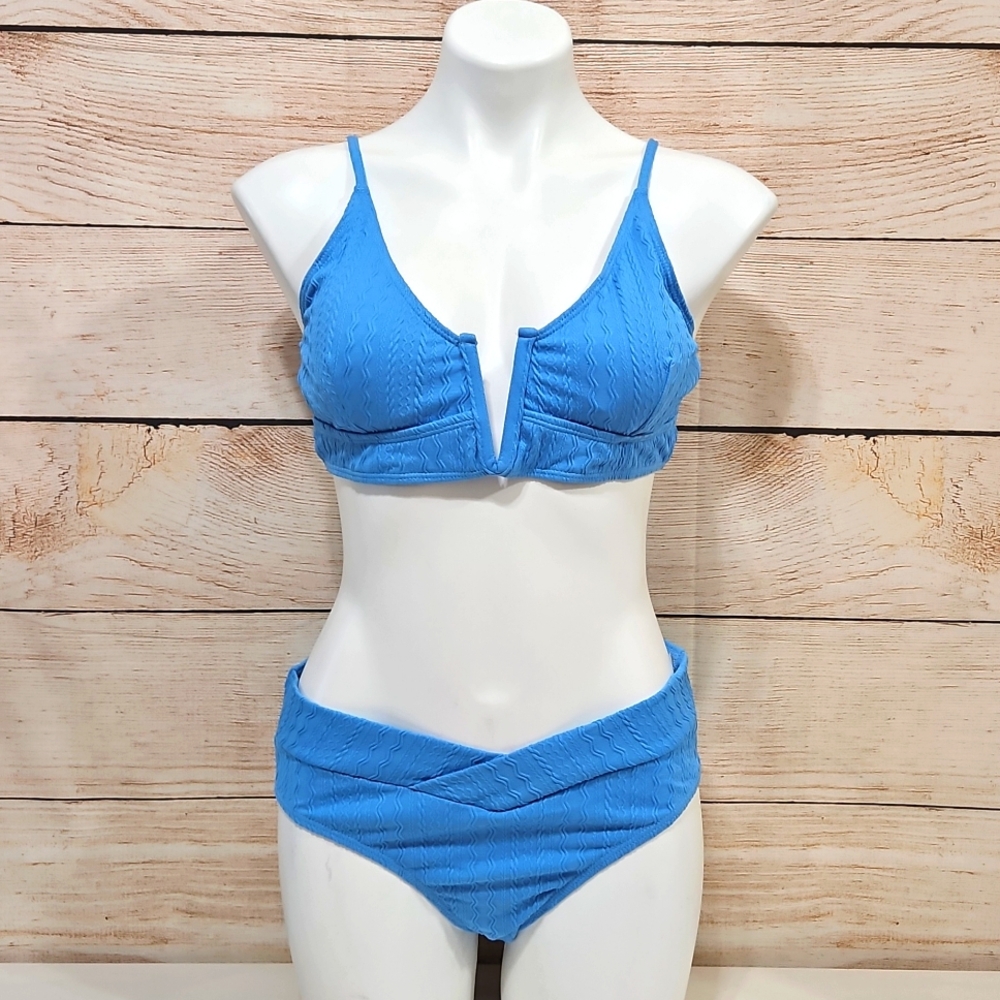 NWOT SherryDC Textured Bralette Bikini Swimsuit Periwinkle Blue